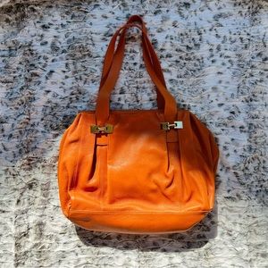 Orange Leather Shoulder Bag | 70s Boho Retro Vibe